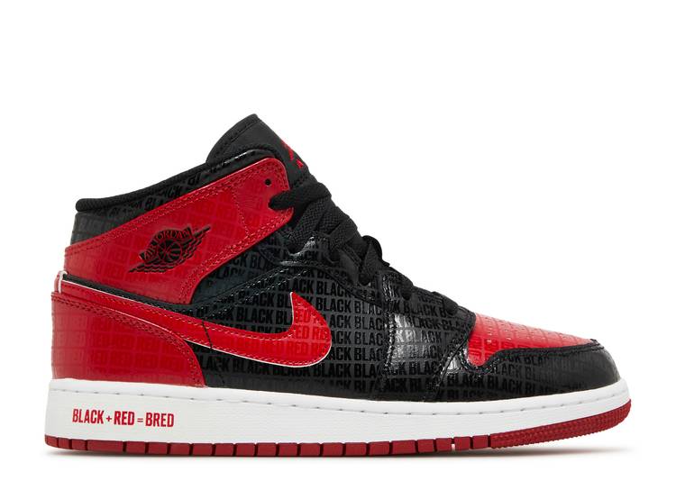 Air Jordan 1 Mid GS Bred Text